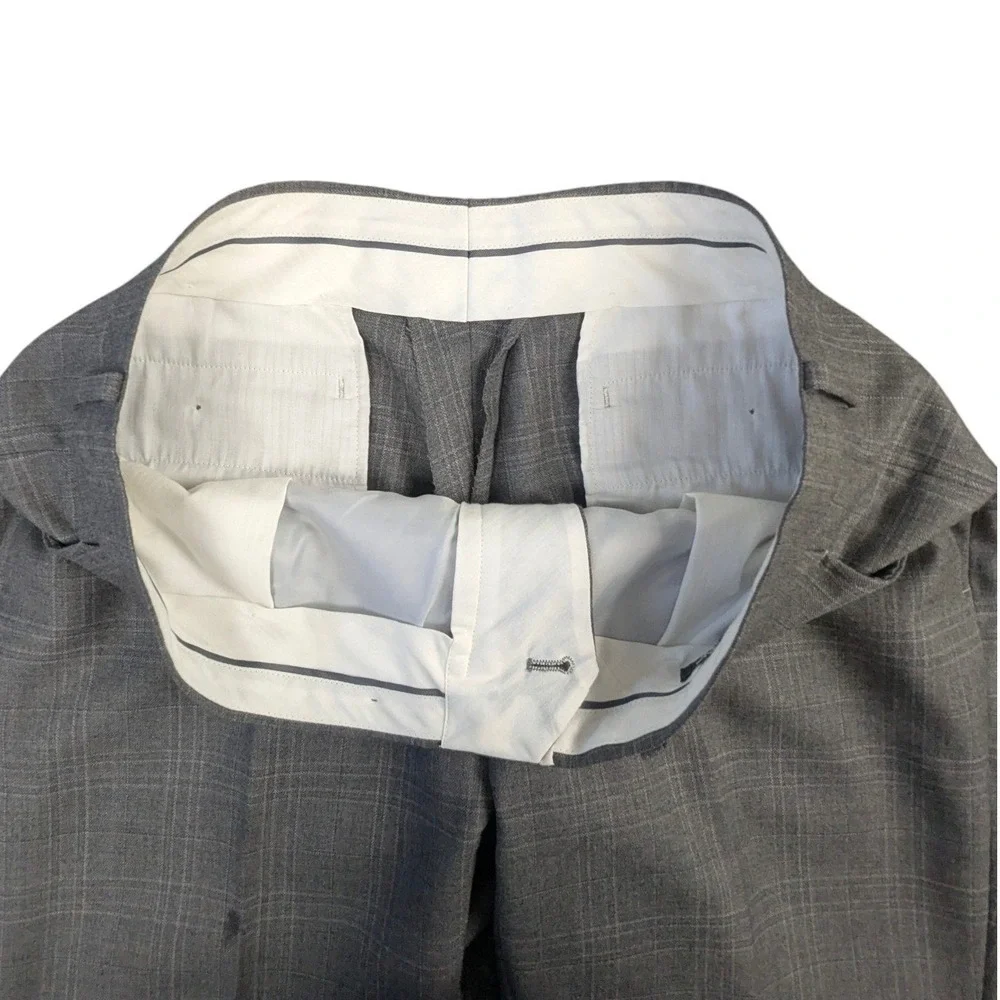 Indochino Men's 40R Gray Plaid 100% Wool 2 Piece Suit 36/37W Custom Old Money